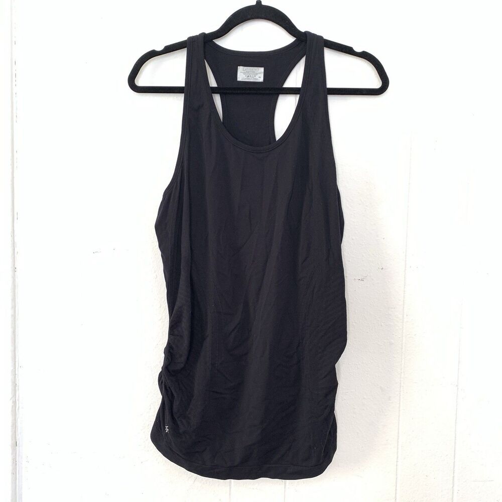 Athleta Womens XL Tank Top Workout Racerback Stretch Compression Black Rouching